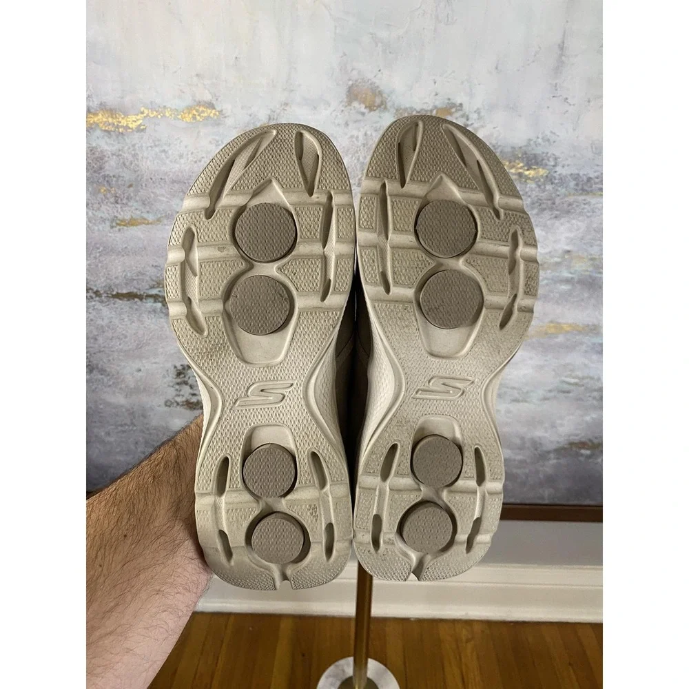 Skechers Goga Max Shoes Mens Size 10 Beige Canvas Slip On Casual SN 54681